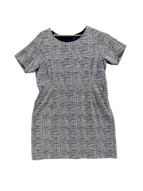 Lands End Sheath Dress Black White Crosshatch Print Short Sleeve Pockets Sz 20W